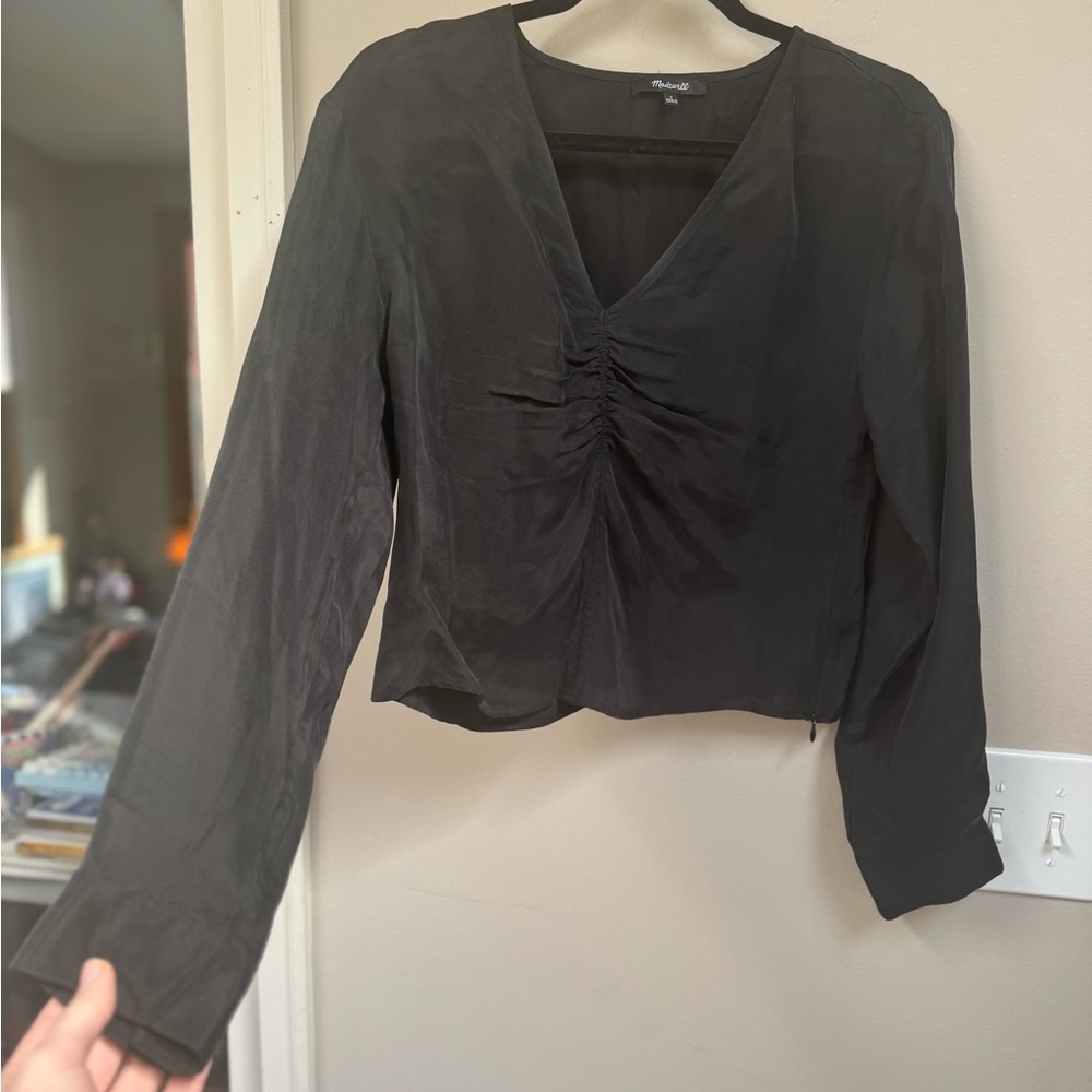 Madewell Black Ruched Front Top Size 2 🖤 Brushed Soft Minimalist